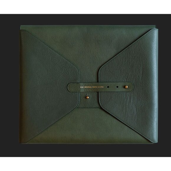 Luxury Leather Document Holder 220 Central Park South Olive Green Portfolio - Picture 6 of 6